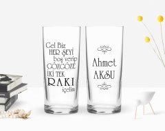 Kişiye Özel Renkli Baskılı Rakı İçelim Tasarımlı İkili Rakı Bardağı Seti-1