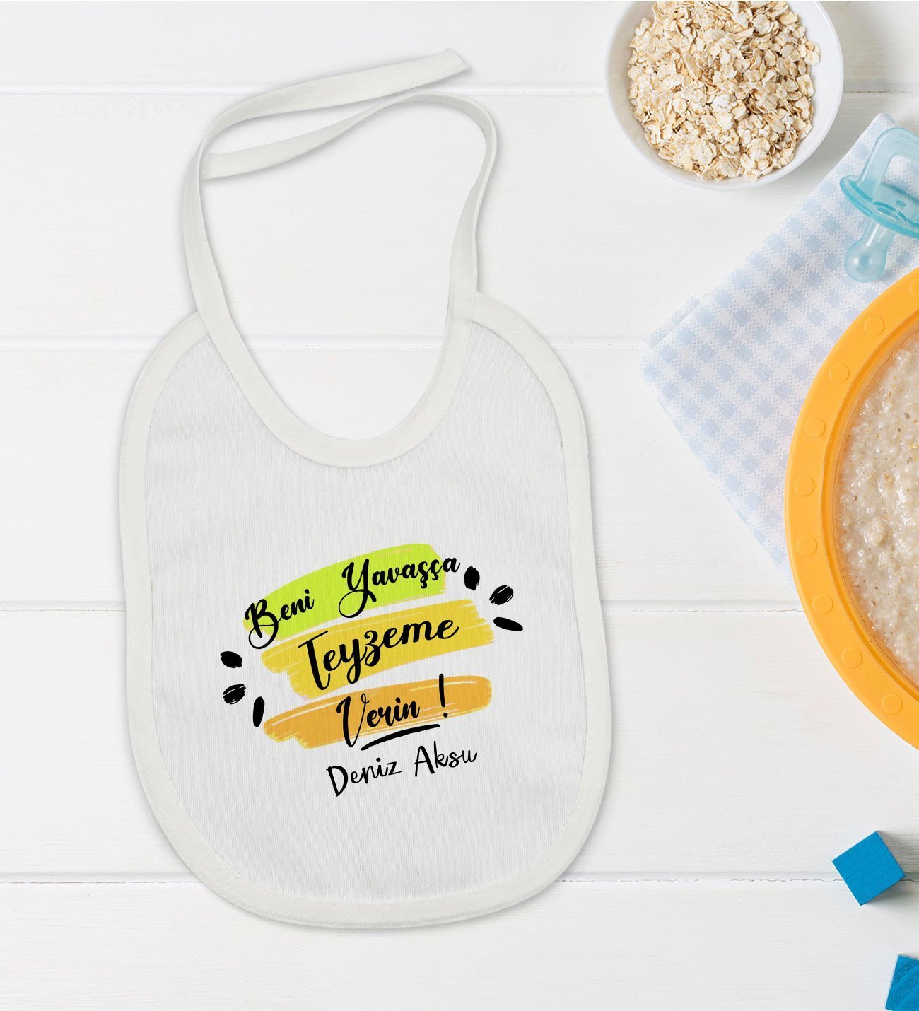 BK Kids Kişiye Özel Beni Yavaşça Teyzeme Verin Tasarımlı Bebek Mama Önlüğü - Model 1