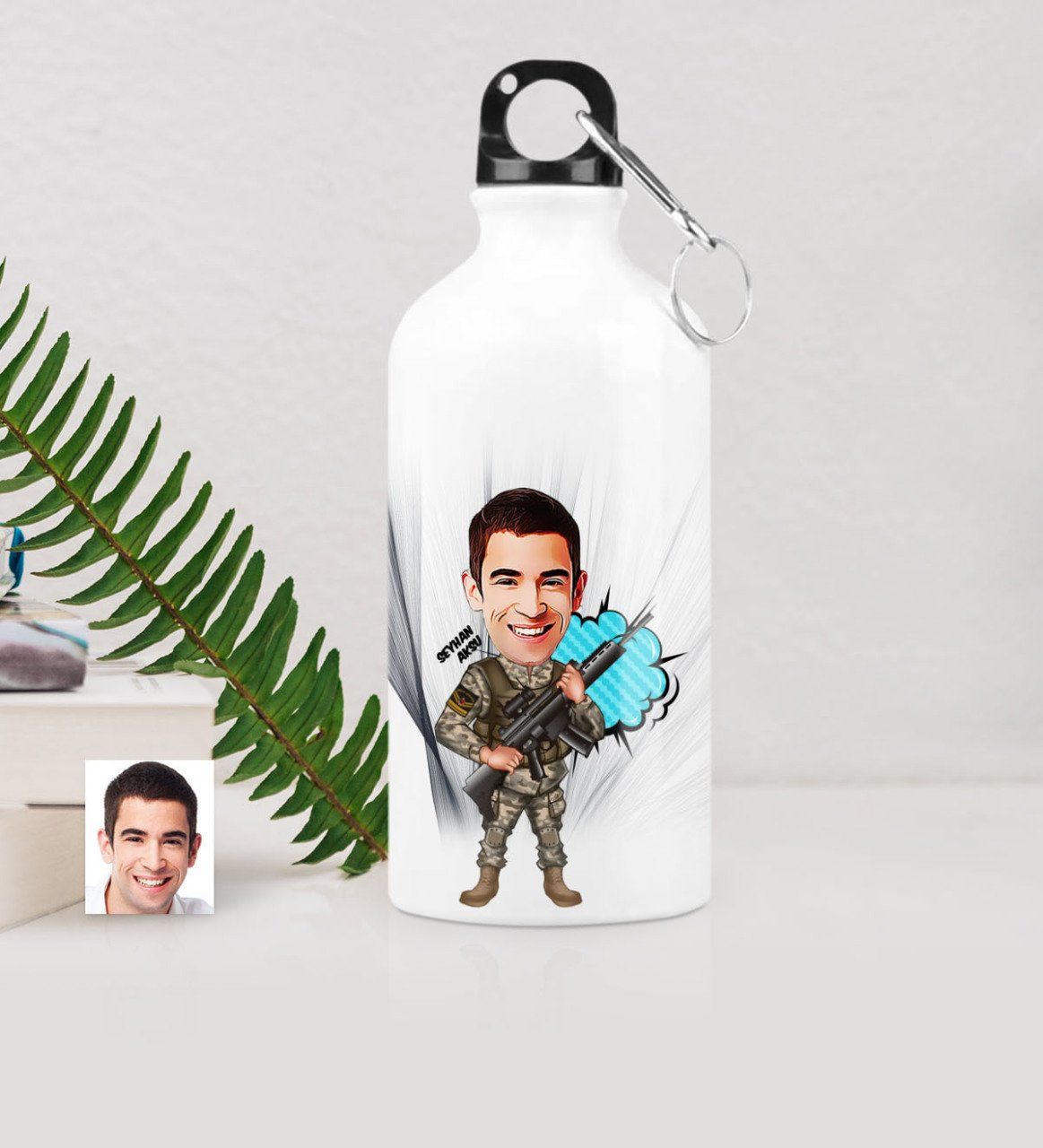 Kişiye Özel Uzman Jandarma Karikatürlü Metal Suluk (500 ml.)