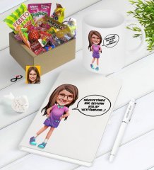 Kişiye Özel Kız Çocuk Kolay Yetişmiyor Karikatürlü Nostaljik Lezzetler Defter Kalem Kupa Seti-5