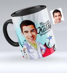 Kişiye Özel Bay Göz Doktoru Karikatürlü Siyah Kupa Bardak - 1