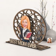 BK Gift Kişiye Özel 3 Katmanlı Anne Karikatürlü Ahşap Biblo-17 Anneye Hediye, Anneler Günü Hediyeleri