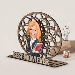 BK Gift Kişiye Özel 3 Katmanlı Anne Karikatürlü Ahşap Biblo-17 Anneye Hediye, Anneler Günü Hediyeleri