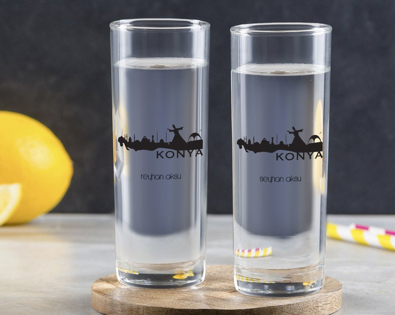 Kişiye Özel Renkli Baskılı Konya Tasarımlı Turistik İkili Vodka Bardağı-2