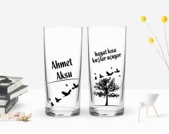 Kişiye Özel Renkli Baskılı Hayat Kısa Kuşlar Uçuyor Tasarımlı İkili Rakı Bardağı Seti-1
