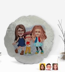 Kişiye Özel 3 Kardeş Karikatürlü Yuvarlak Dekoratif Kırlent Yastık-1