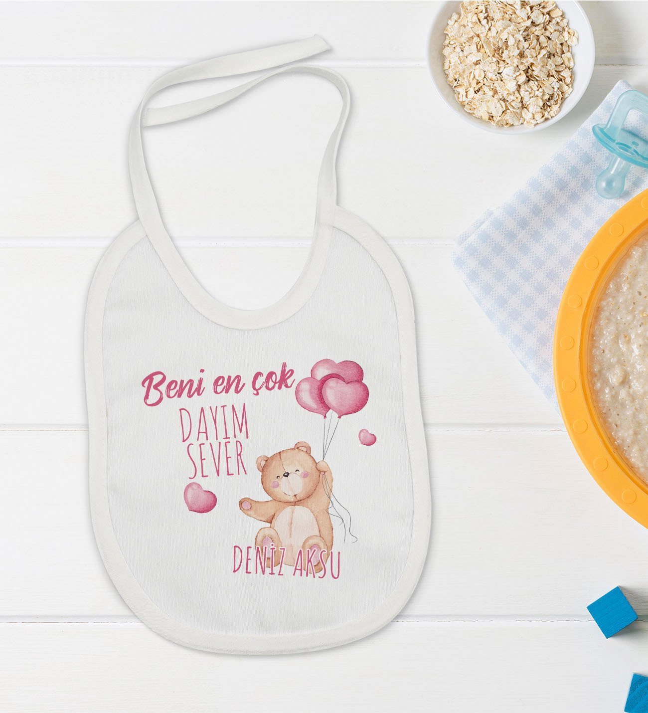 BK Kids Kişiye Özel Beni En Çok Dayım Sever Tasarımlı Bebek Mama Önlüğü - Model 1