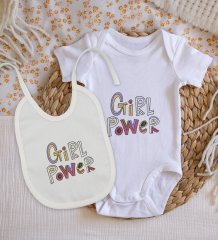 BK Kids Girl Power Tasarımlı Bebek Body Zıbın ve Mama Önlüğü Hediye Seti - Model 1