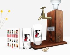 Kişiye Özel Renkli Baskılı Harfli İkili Rakı Bardağı Ahşap Rakı Standı ve Cep Kitabı Hediye Seti-6