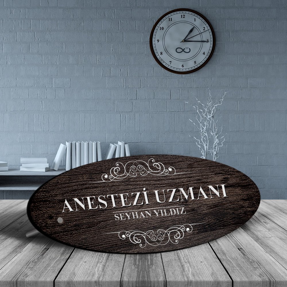 Kişiye Özel Mesleki Anestezi Uzmanı Ahşap Oval Masa İsimliği  - 3