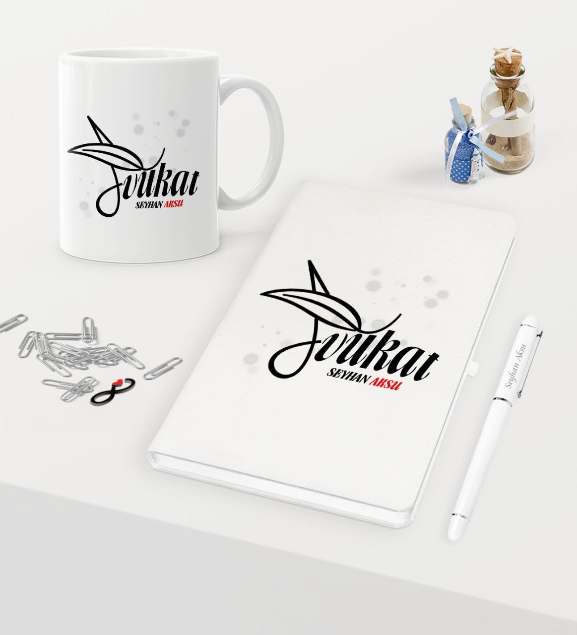 Kişiye Özel Avukat Temalı Beyaz Defter Kalem Kupa Seti - 9