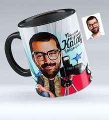 Kişiye Özel Bay Fotoğraf Sanatçısı Karikatürlü Siyah Kupa Bardak - 1
