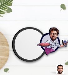 Kişiye Özel Erkek Garson Karikatürlü Ahşap Bardak Altlığı-1