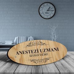 Kişiye Özel Mesleki Anestezi Uzmanı Ahşap Oval Masa İsimliği  - 2