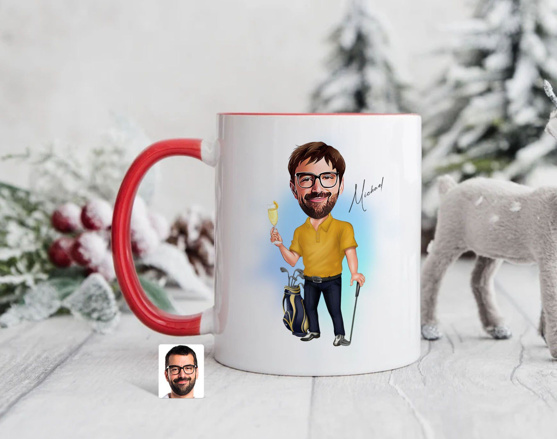 Bk Gift Kişiye Özel Golf Oyuncusu Karikatürlü Kırmızı Kupa Bardak-4, Sevgiliye Hediye, Arkadaşa Hediye