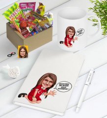 Kişiye Özel Kız Çocuk Kolay Yetişmiyor Karikatürlü Nostaljik Lezzetler Defter Kalem Kupa Seti-3