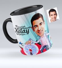 Kişiye Özel Bay Elektrik Mühendisi Karikatürlü Siyah Kupa Bardak - 1