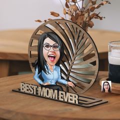 BK Gift Kişiye Özel 3 Katmanlı Anne Karikatürlü Ahşap Biblo-15 Anneye Hediye, Anneler Günü Hediyeleri