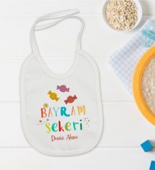 BK Kids Kişiye Özel Bayram Şekeri Tasarımlı Bebek Mama Önlüğü - Model 1