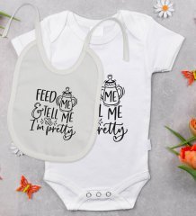 BK Kids Im Pretty Tasarımlı Bebek Body Zıbın ve Mama Önlüğü Hediye Seti - Model 1