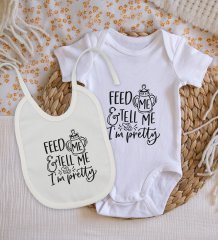 BK Kids Im Pretty Tasarımlı Bebek Body Zıbın ve Mama Önlüğü Hediye Seti - Model 1