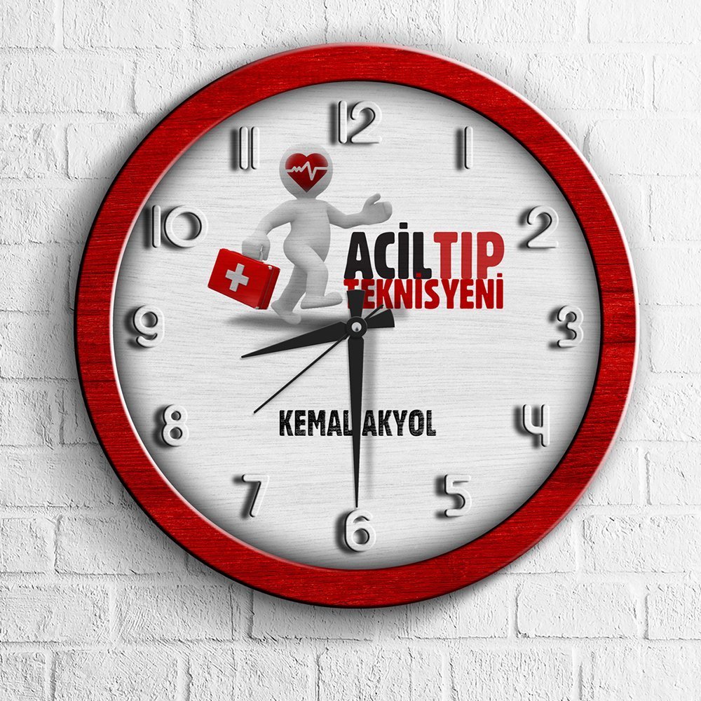 Kişiye Özel Mesleki Acil Tıp Teknisyeni Ahşap Duvar Saati
