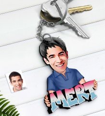 Kişiye Özel Erkek İsimli Karikatürlü Ahşap Anahtarlık-1