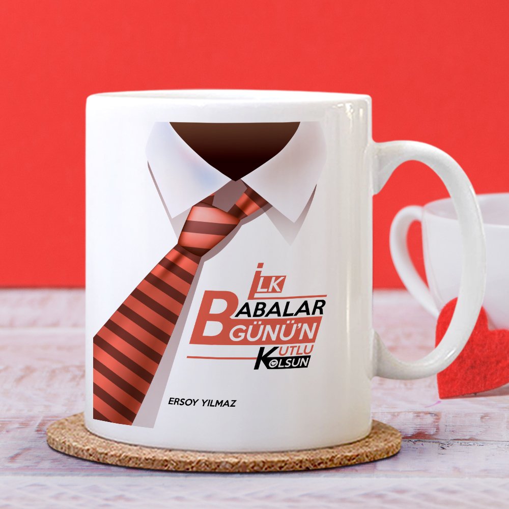 Kişiye Özel İlk Babalar Günün Kutlu Olsun Tasarımlı Beyaz Kupa Bardak - 4