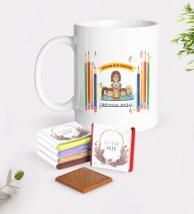 Kişiye Özel Dünyanın En İyi Öğretmeni Beyaz Kupa ve Çikolata Hediye Seti-19