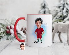 Bk Gift Kişiye Özel Futbolcu Karikatürlü Kırmızı Kupa Bardak-12, Sevgiliye Hediye, Arkadaşa Hediye