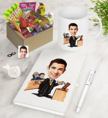 Kişiye Özel Bay Avukat Karikatürlü Nostaljik Lezzetler Defter Kalem Kupa Hediye Seti-3