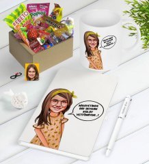 Kişiye Özel Kız Çocuk Kolay Yetişmiyor Karikatürlü Nostaljik Lezzetler Defter Kalem Kupa Seti-2