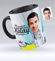 Kişiye Özel Bay Doktor Karikatürlü Siyah Kupa Bardak - 6