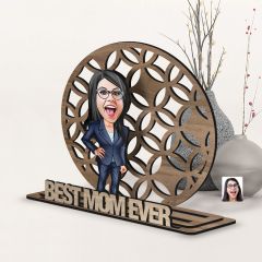 BK Gift Kişiye Özel 3 Katmanlı Anne Karikatürlü Ahşap Biblo-14 Anneye Hediye, Anneler Günü Hediyeleri