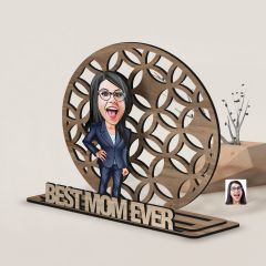 BK Gift Kişiye Özel 3 Katmanlı Anne Karikatürlü Ahşap Biblo-14 Anneye Hediye, Anneler Günü Hediyeleri