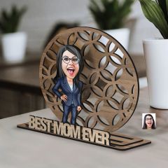 BK Gift Kişiye Özel 3 Katmanlı Anne Karikatürlü Ahşap Biblo-14 Anneye Hediye, Anneler Günü Hediyeleri