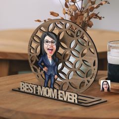 BK Gift Kişiye Özel 3 Katmanlı Anne Karikatürlü Ahşap Biblo-14 Anneye Hediye, Anneler Günü Hediyeleri