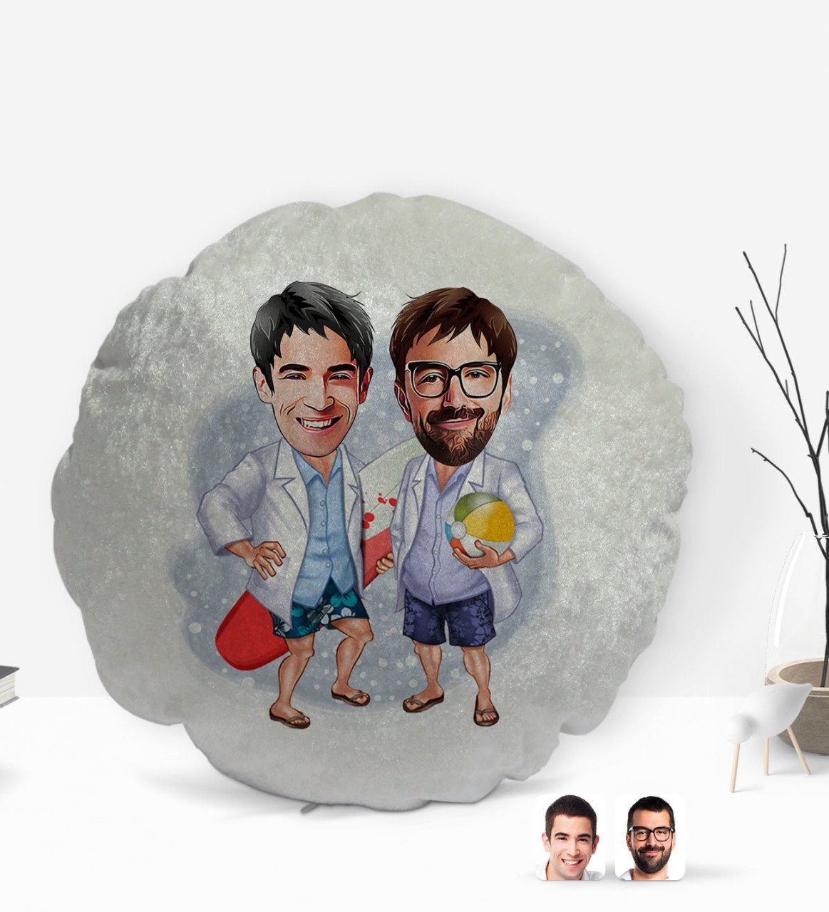 Kişiye Özel Kankalar Karikatürlü Yuvarlak Dekoratif Kırlent Yastık-2