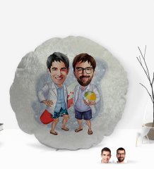 Kişiye Özel Kankalar Karikatürlü Yuvarlak Dekoratif Kırlent Yastık-2