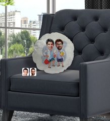 Kişiye Özel Kankalar Karikatürlü Yuvarlak Dekoratif Kırlent Yastık-2
