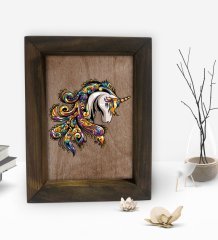 BK Gift Unicorn Tasarımlı Dekoratif Doğal Masif Ahşap Çerçeve 15x20cm-1