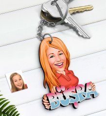 Kişiye Özel Bayan İsimli Karikatürlü Ahşap Anahtarlık-1