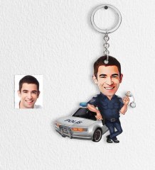 Kişiye Özel Bay Trafik Polisi Karikatür Anahtarlık - 1