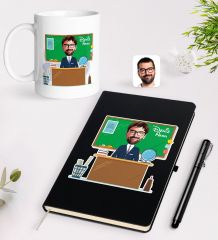 BK Gift Kişiye Özel Coğrafya Öğretmeni Karikatürlü Siyah Defter Kalem Kupa Seti - 2