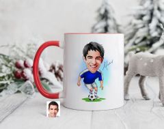 Bk Gift Kişiye Özel Futbolcu Karikatürlü Kırmızı Kupa Bardak-11, Sevgiliye Hediye, Arkadaşa Hediye