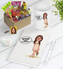 Kişiye Özel Kız Çocuk Kolay Yetişmiyor Karikatürlü Nostaljik Lezzetler Defter Kalem Kupa Seti-1