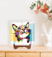BK Gift Kedi Tasarımlı Ahşap Standlı Puzzle Çerçeve-1