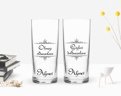 Kişiye Özel Renkli Baskılı Olmazı Olduranlara Tasarımlı İkili Rakı Bardağı Seti-1