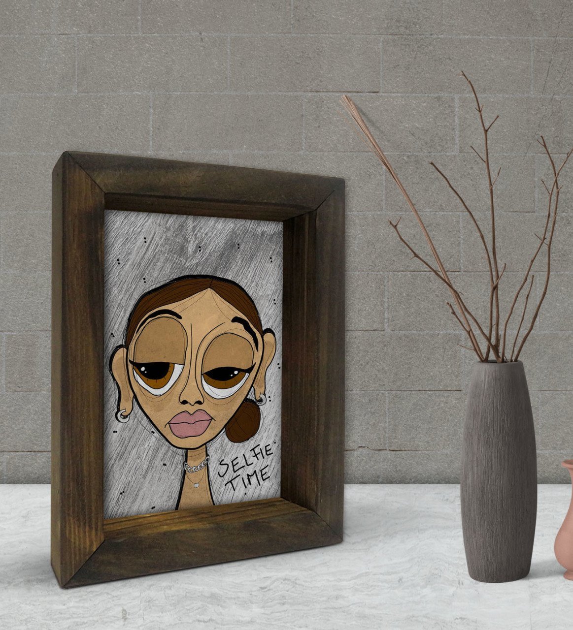 BK Gift Hot Girl Tasarımlı Dekoratif Doğal Masif Ahşap Çerçeve 15x20cm-1