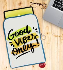 BK Gift Good Vibes Only Tasarımlı Taşınabilir Koruyucu Tablet Kılıfı & Organizer Çanta - Mavi-1